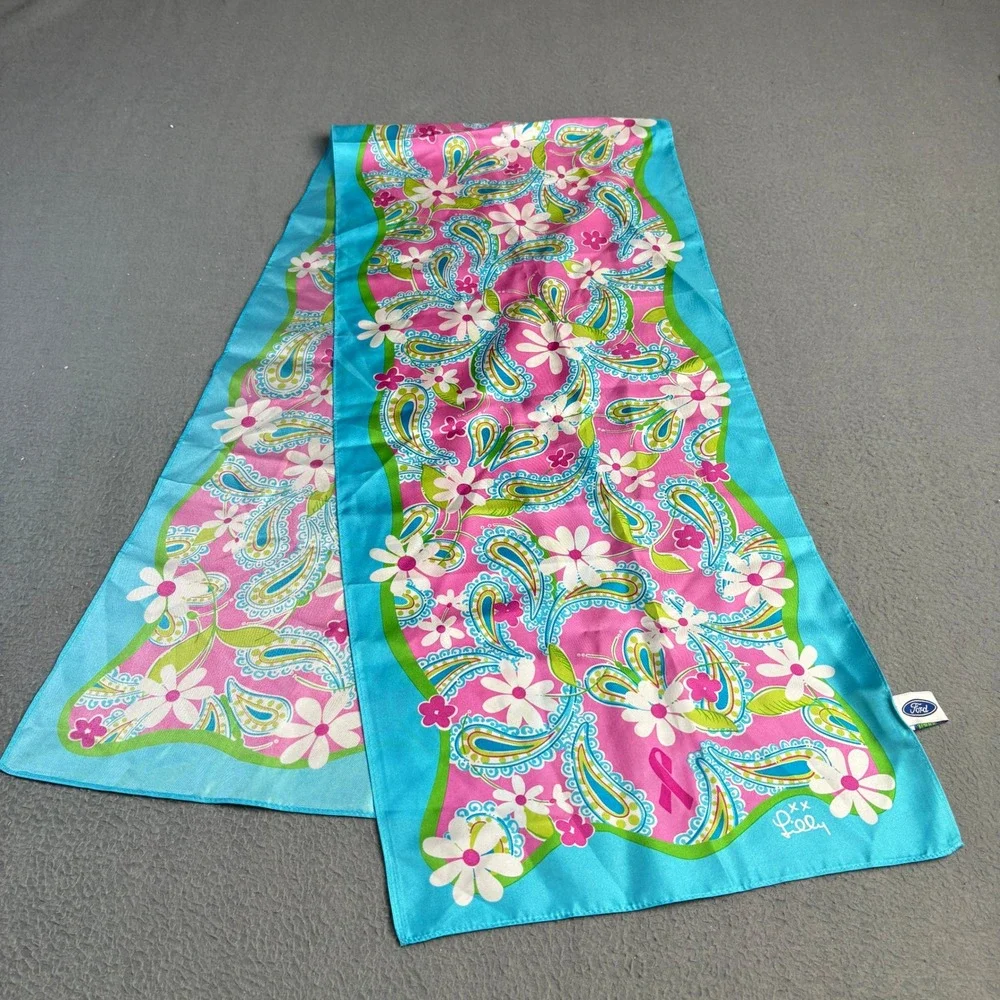 Lilly Pulitzer Ford Breast Cancer Awareness Silk Scarf Vintage 2004 Pink Paisley